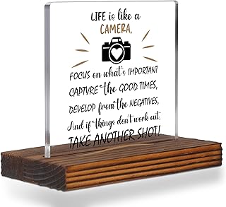 Life Is Like a Camera Acrylic Desk Sign, Motivational Gift for Women Men, Inspirational Quote Plaque for Photographer, Graduation, Birthday, Career Change, Encouragement Keepsake EC391