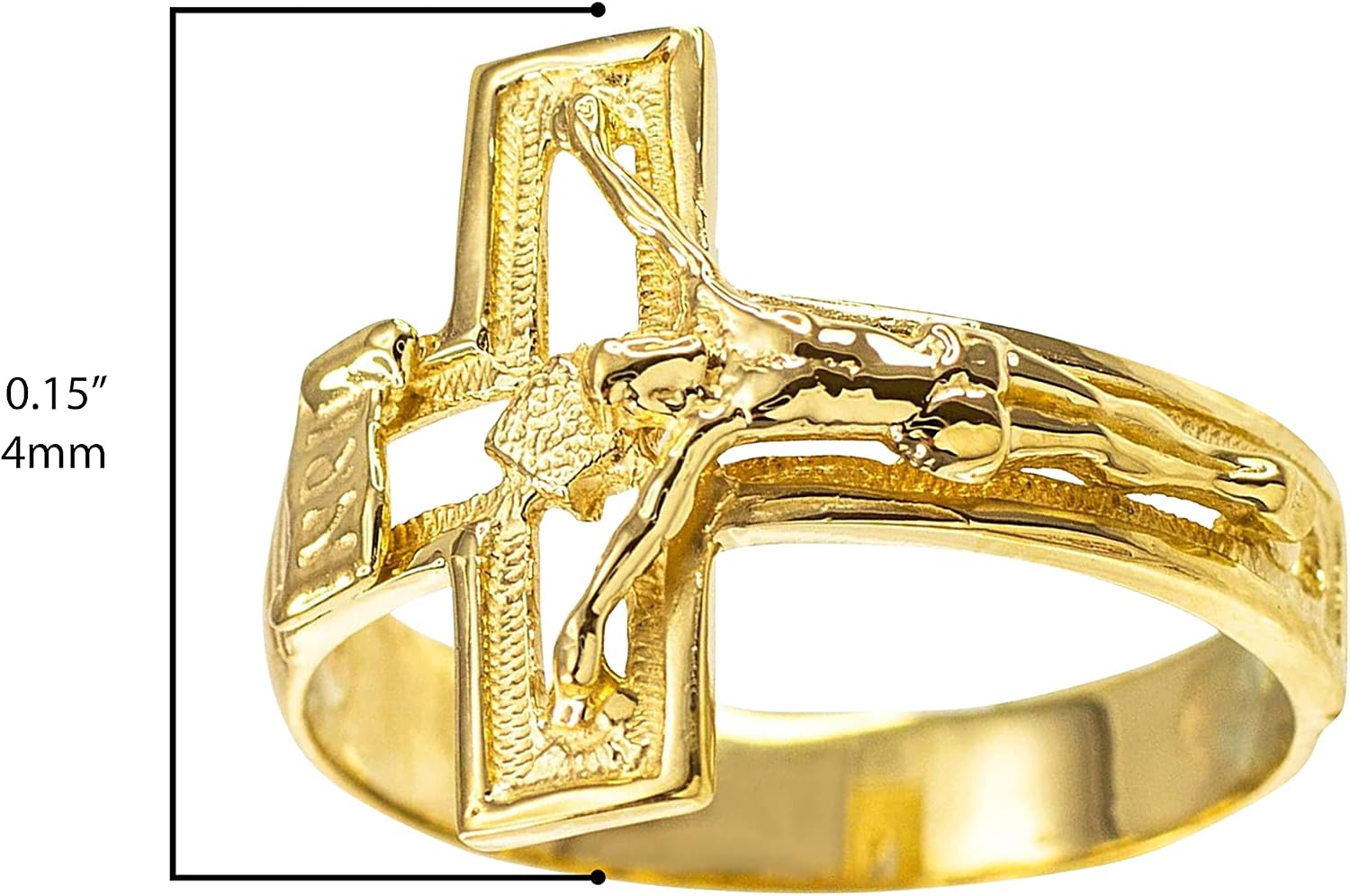 Religious Jewelry Solid 10k Yellow Gold Open Design Cross Band Crucifix Ring (Size 9)