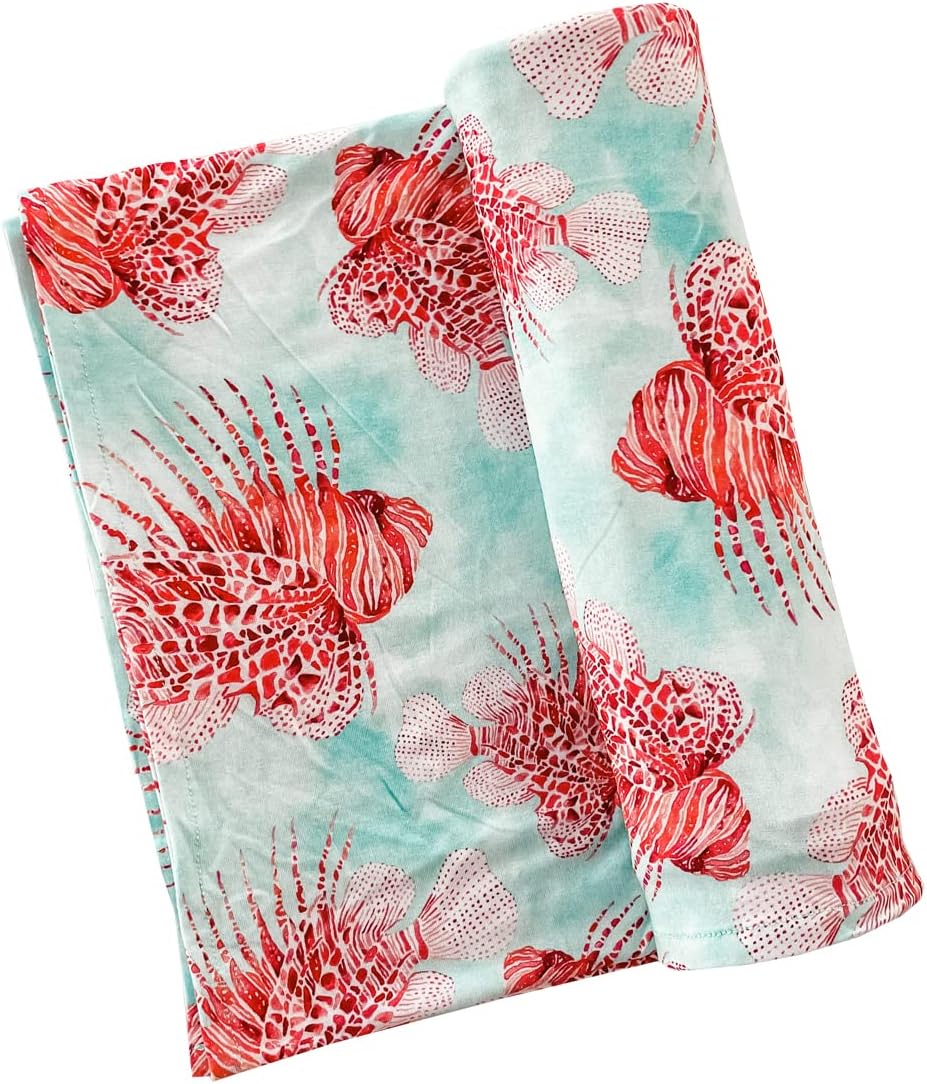 Florida Kid Co. Lionfish Knit Swaddle Blanket, Viscose from Bamboo with Spandex Material, Soft, Stretchy, Lightweight, Multipurpose, Large - 44in. x 44in