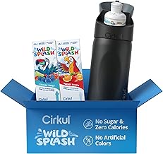 Cirkul 16oz Onyx StrawSip Flip Stainless Steel Water Bottle - Double Walled Vacuum Insulated Bottle For Kids and Teens with Flavor Cartridge Included, No Sugar, Zero Calories (Caffeine Free)