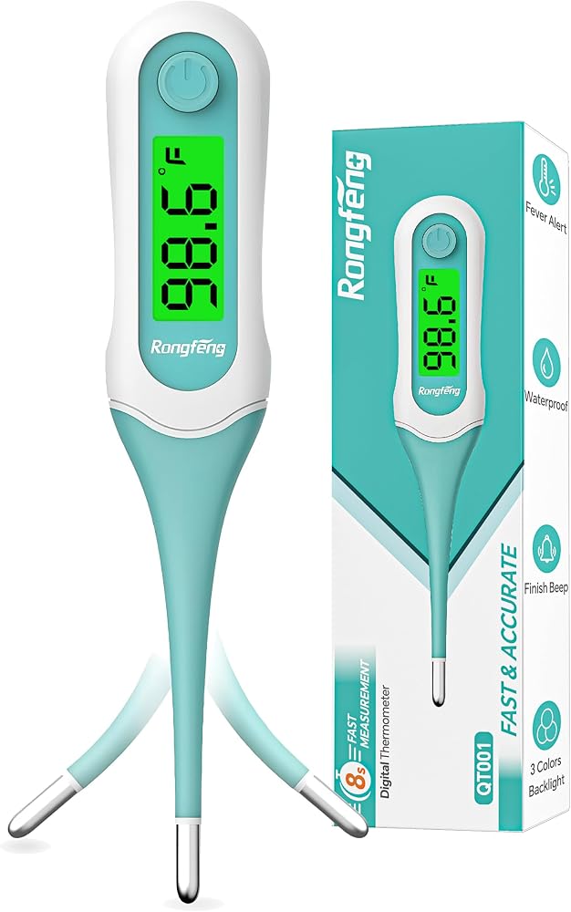 8 Second Digital Oral Thermometer, Fast Reading Thermometer for Adults and Kids with 3 Color Backlit and Fever Alarm for Oral, Rectal, Underarm