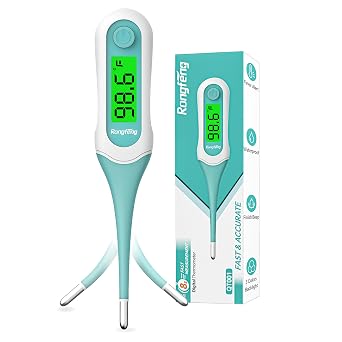 Digital Oral Thermometer for Adults Kids, 8Second Fast Reading Soft Flexible Tip Thermometer, 3Color Backlight Fever Alarm, Waterproof, Oral Rectal Underarm Use,with Storage Case