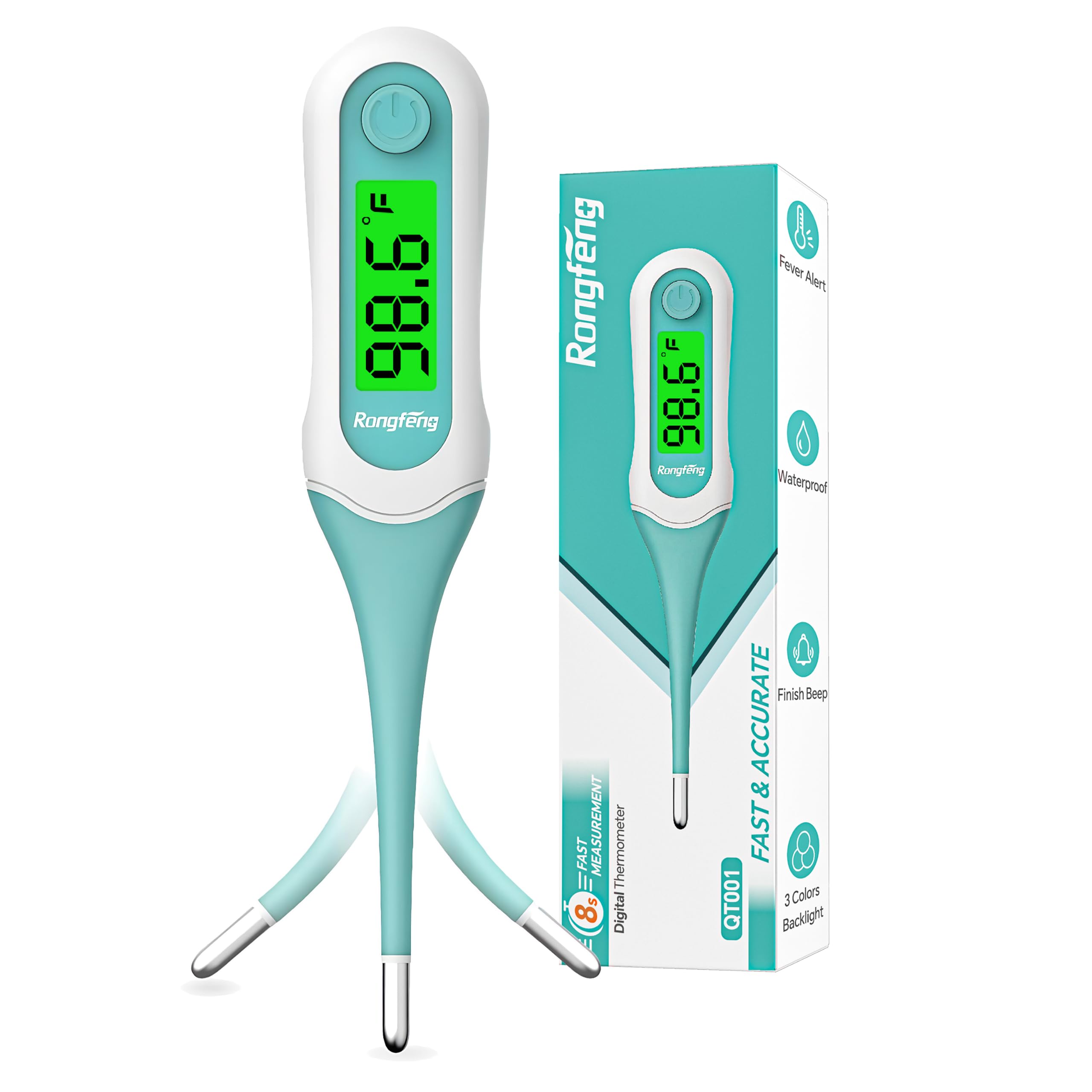 Digitales Mundthermometer, 8 Sekunden schnelles Ablesen, Thermometer für Erwachsene und Kinder mit 3-farbiger Hintergrundbeleuchtung und Fieberalarm für Oral, Rektal, Achselhöhlen, FSA HSA FSA Fieber