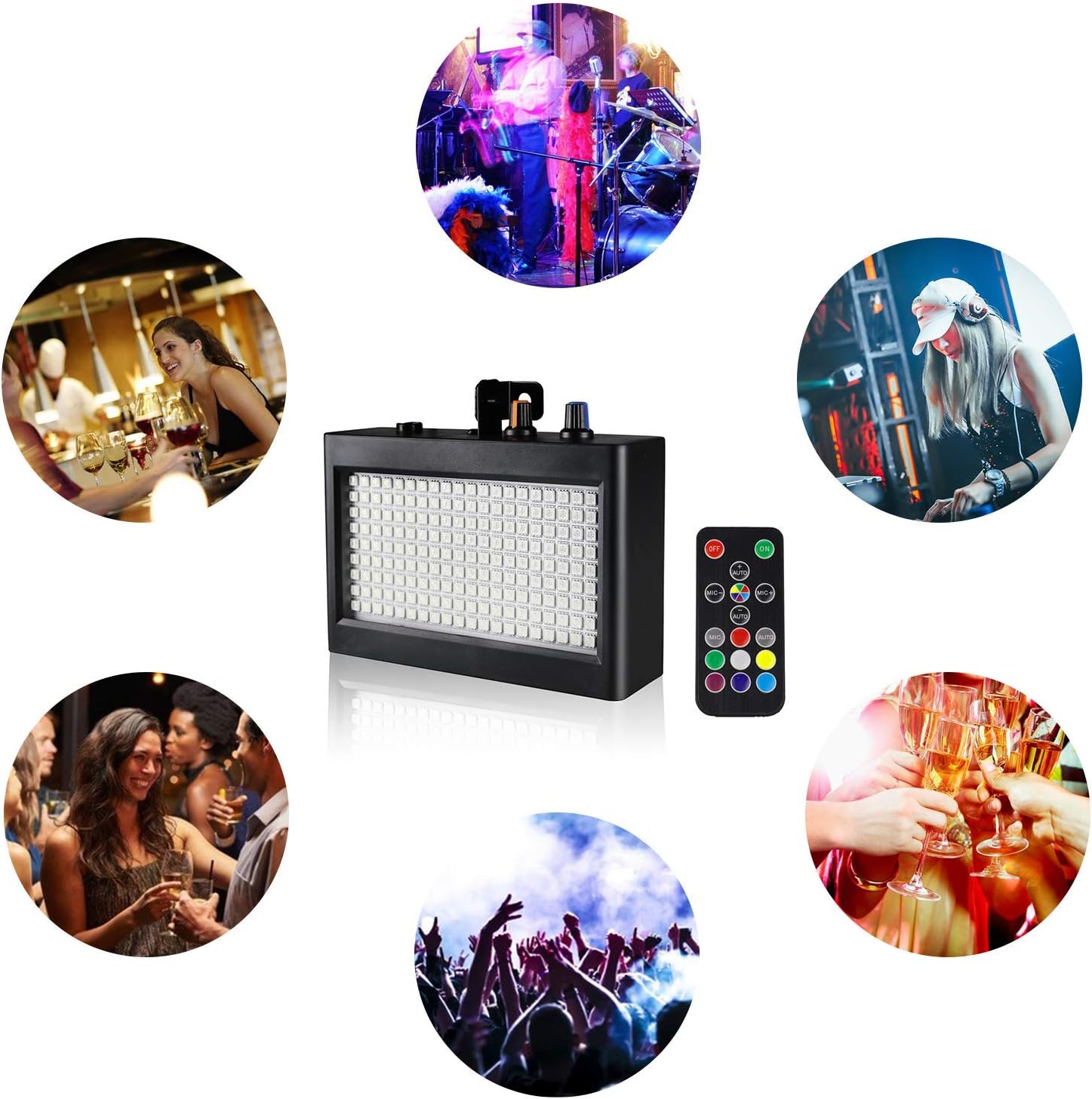 Stage Strobe Light, Super Bright Flash Stage Lighting, Sound Activated and Speed Control White Strobe Light, Flash Party Lighting for Wedding, Xmas, Birthday, Club, DJ (180LED)