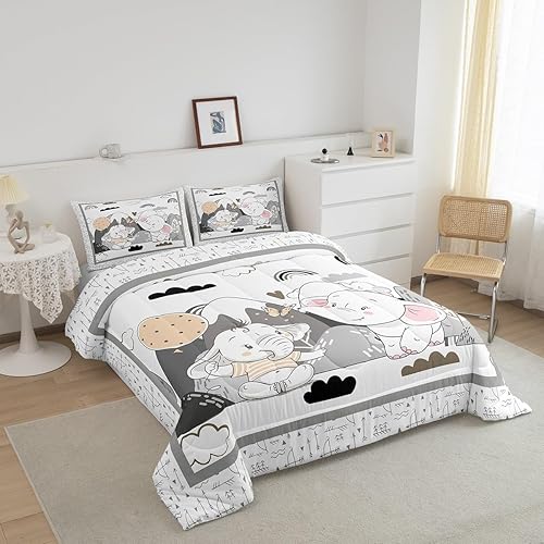 Miniatura 2 de Feelyou Juego de ropa de cama de elefante lindo tamaño individual 3D con patrón de animales salvajes para niños y niñas, decoración Kawaii bohemio