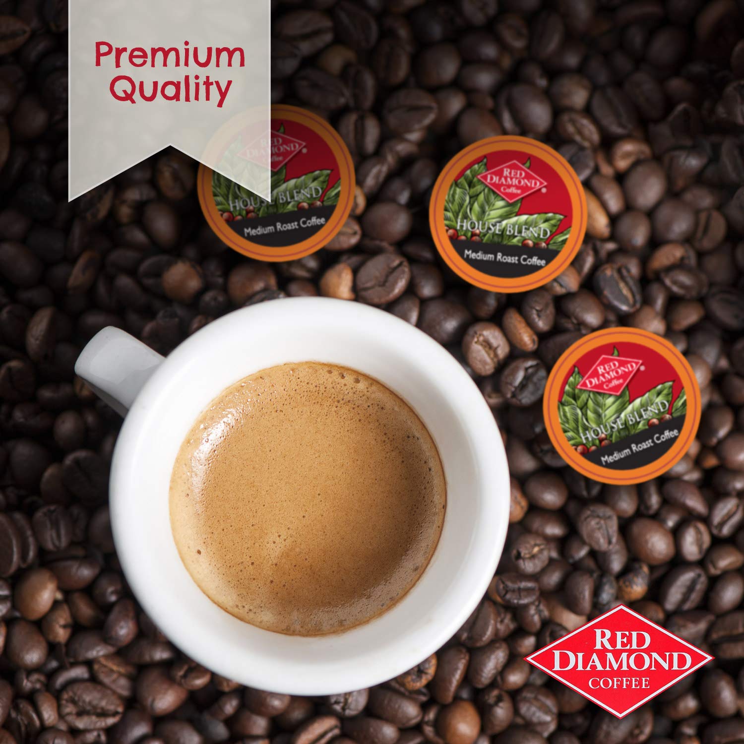 Red Diamond Coffee Cups, House Blend, Medium Roast, Single Serve Coffee Cups, Compatible with Most Brewers, 6 Boxes of 12 Pods (72 Servings)