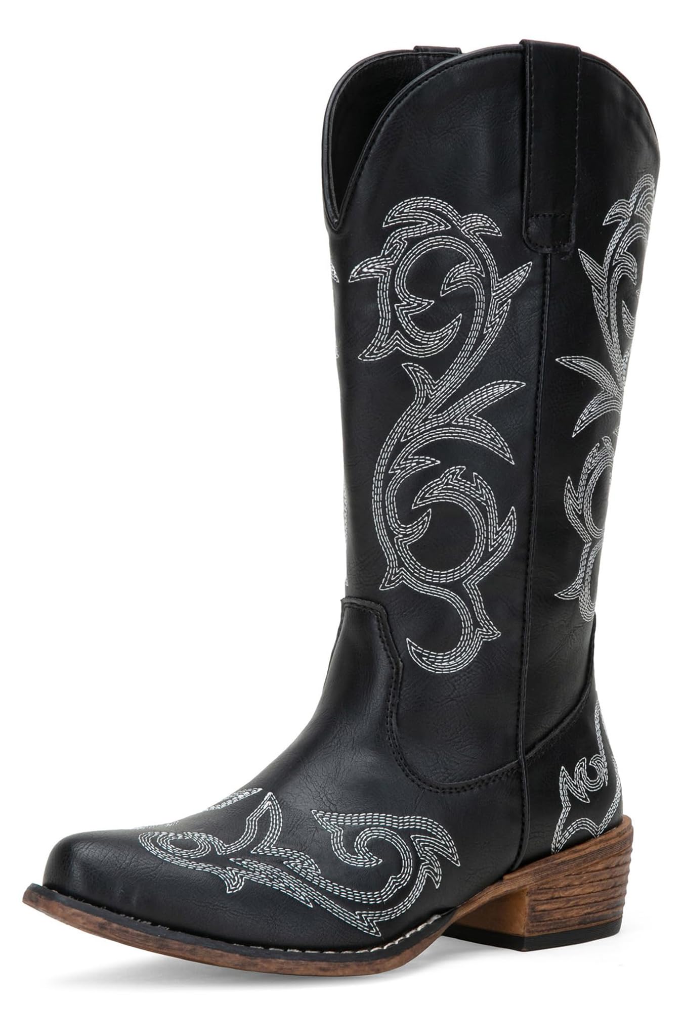 Jeossy 9808 Cowboy Boots for Women Wide Calf, Mid Calf Cowgirl Boots with Low Heel, Western Shoes with Side Zipper