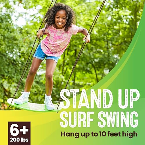 Miniatura 2 de Swurfer Columpio de árbol de surf para niños de hasta 200 libras, colgar desde hasta 10 pies de alto, incluye columpio de 24 pulgadas, cuerda Verde