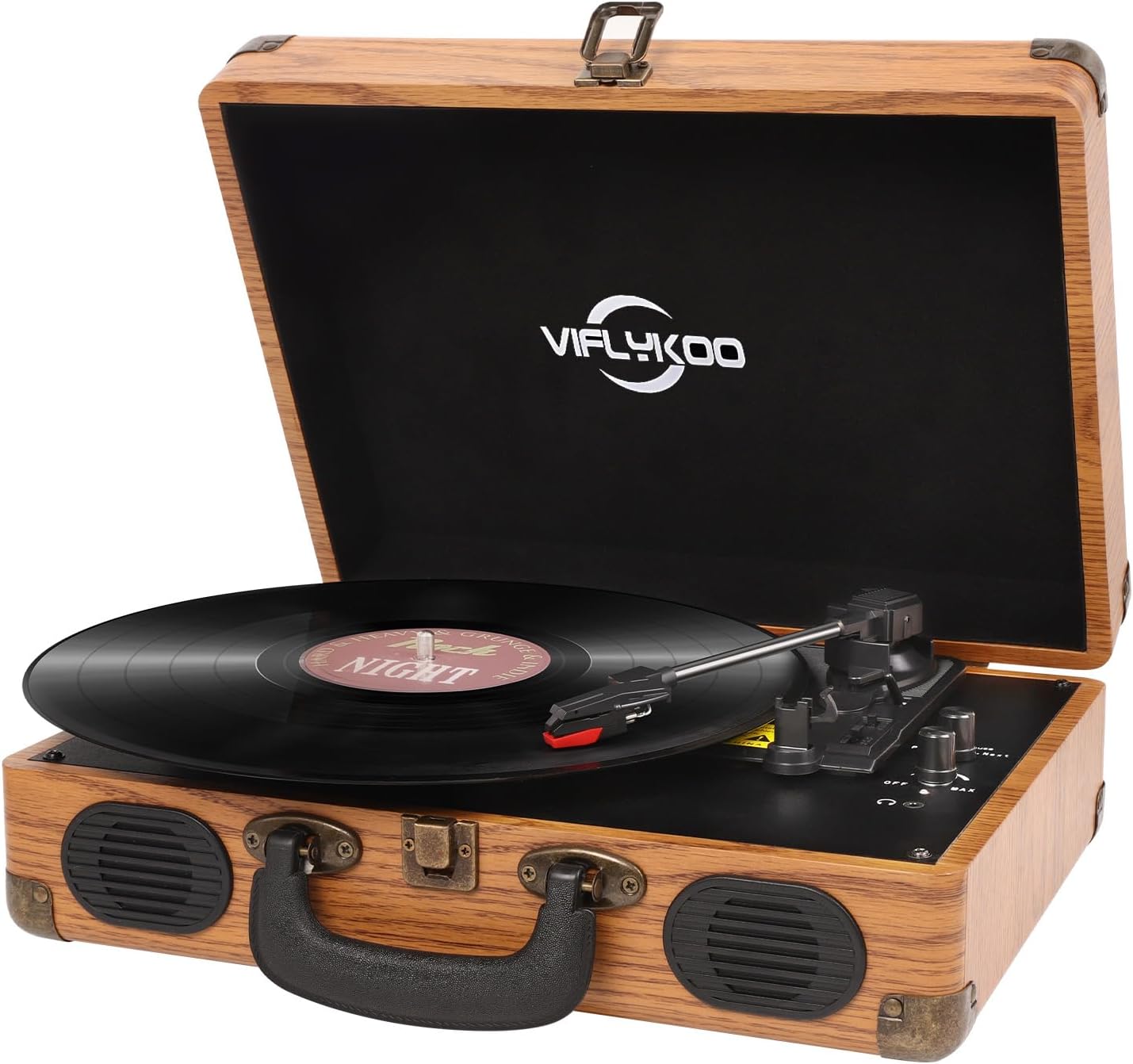 Record Player, VIFLYKOO Record Player Vinyl Turntable with 3-speed 33/45/78 RPM Bluetooth Vinyl LP Player Built-in 2 speakers /Headphone Jack/USB/AUX in/RCA output - Natural Wood