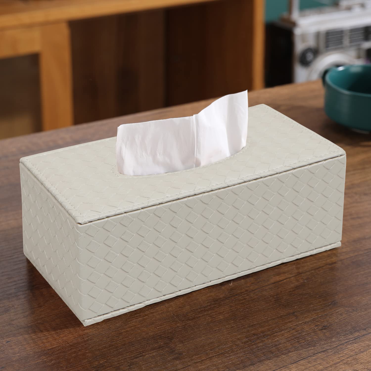 HOKIPO PU Leather Tissue Box Holder, White (AR4081-D5)