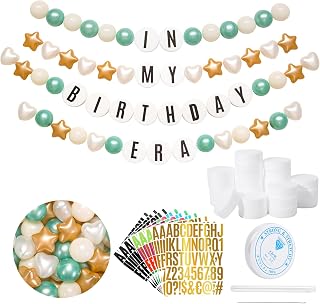 DIY Giant Friendship Bracelet Birthday Banner in My Birthday Era Banner Famous Singer Customizable Banner Garland Decor Foam Circles Ball Plastic Balls Stars Hearts DIY Supplies(Green)