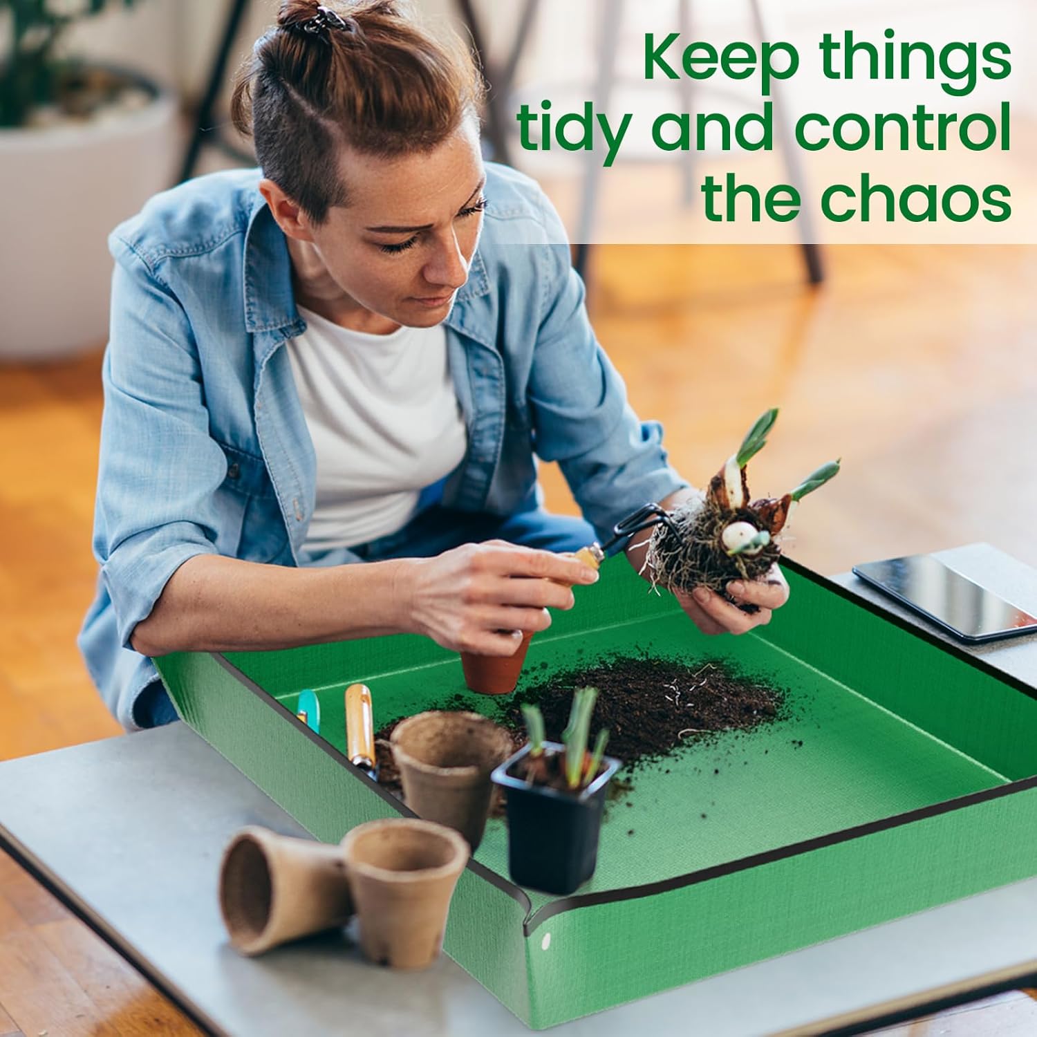 Repotting Mat for Indoor Plant Transplanting and Mess Control, 26'' x 26'' Waterproof Potting Succulent Tray Portable Gardening Mat Gift for Plant Lovers