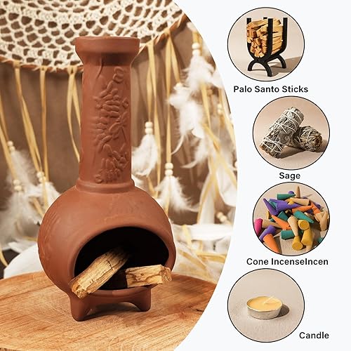 Miniatura 3 de Soporte hecho a mano de terracota Palo Santo y mini plato de incienso de chiminea, elegante quemador de cono para palitos de Palo Santo y salvia,