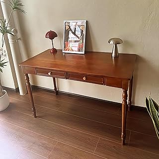 Solid Wood French Country Desk,Writing Desk with Storage Drawers,Farmhouse Computer Table Makeup Table Modern Simple Style,for Home Office Living Room Study Workspace Bedroom (Walnut, 47.2IN)