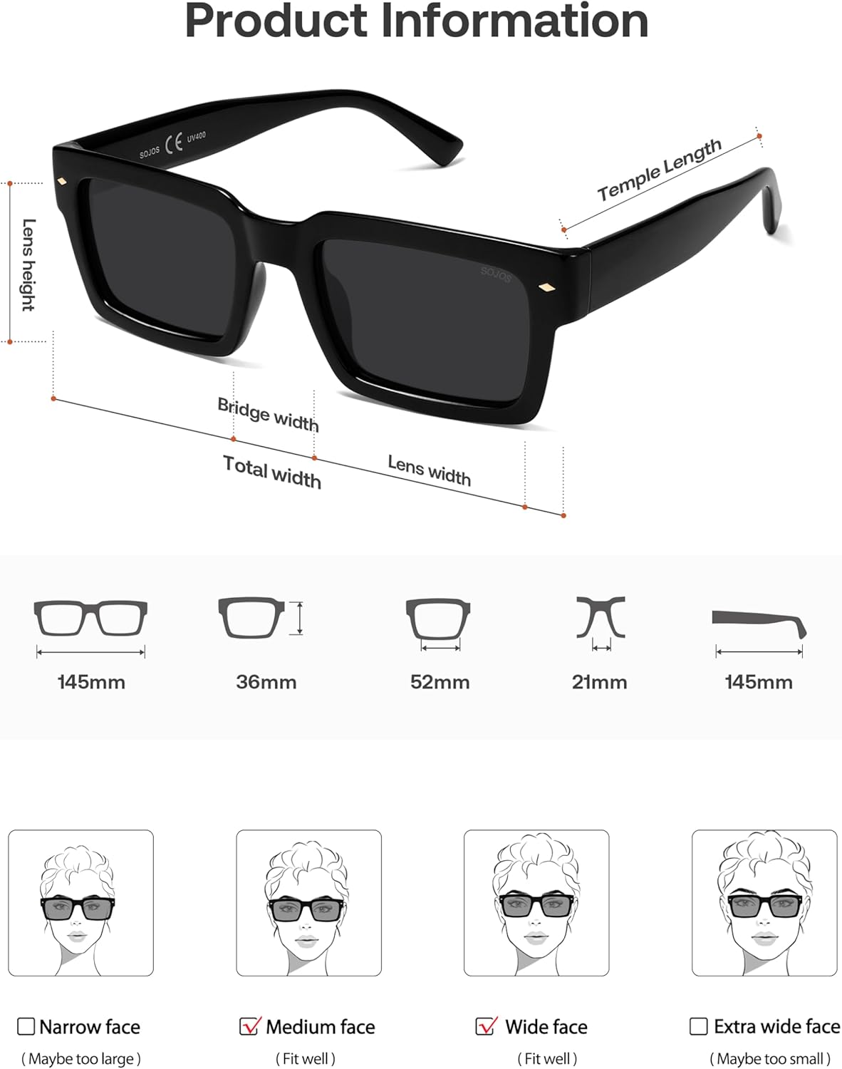 SOJOS Classic Retro Square Polarized Sunglasses Womens Mens, 80s 90s Trendy Rectangle Shades SJ2393 - Image 5