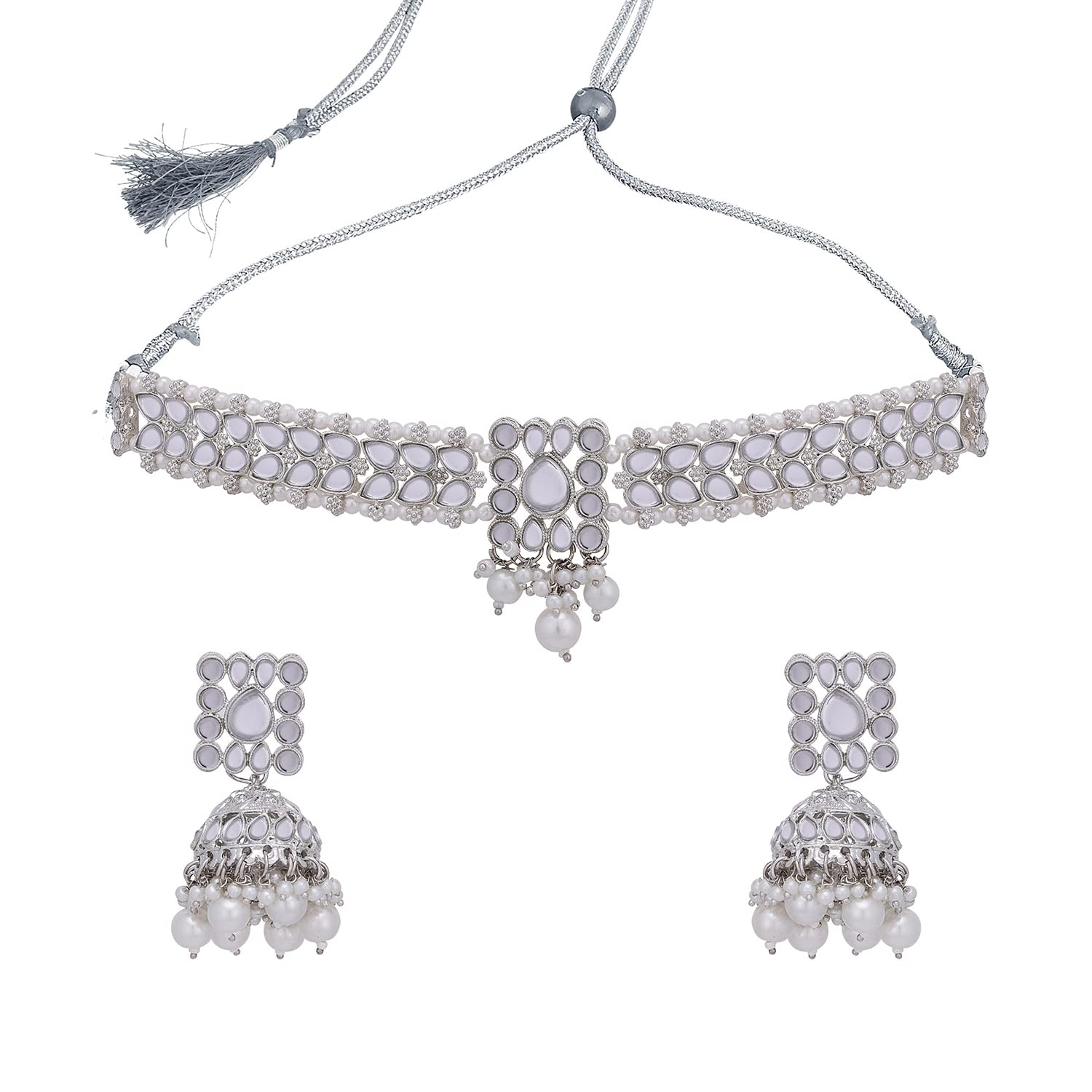 Sukkhi Dazzling Rhodium Plated Colour Stone & Pearl Choker Necklace Set For Women (NS101620) (B0B4WY3MS4) Amazon Price History, Amazon Price Tracker