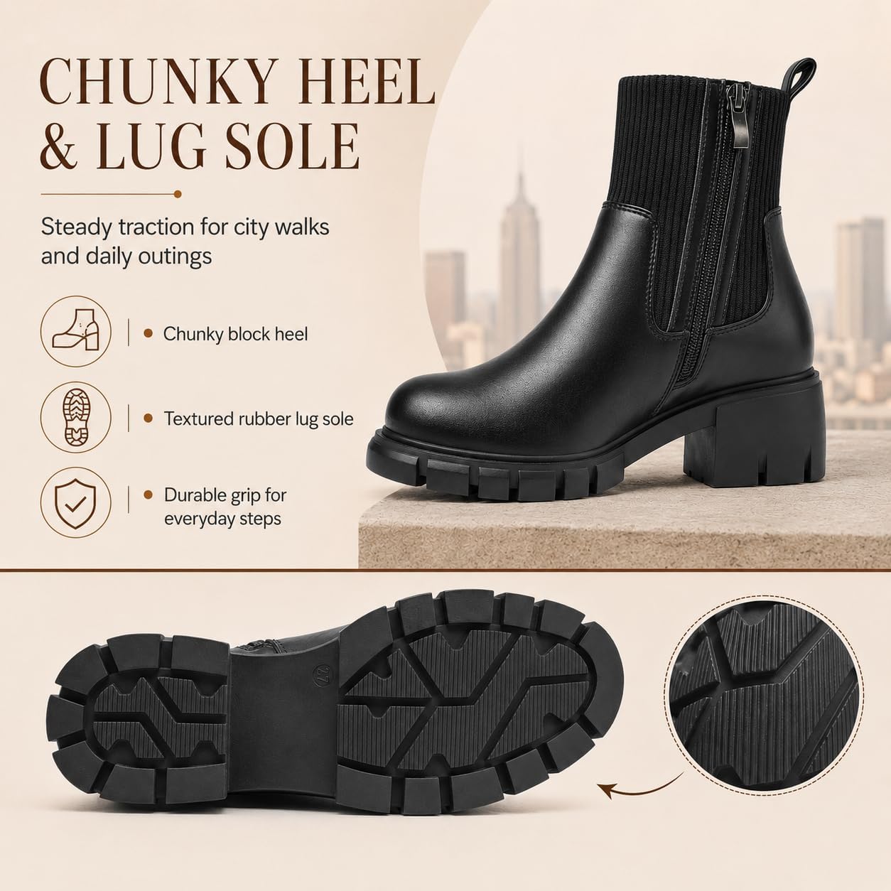 Bravover Womens Chelsea Boots Chunky Lug Sole Platform Fall Ankle Boots image 4
