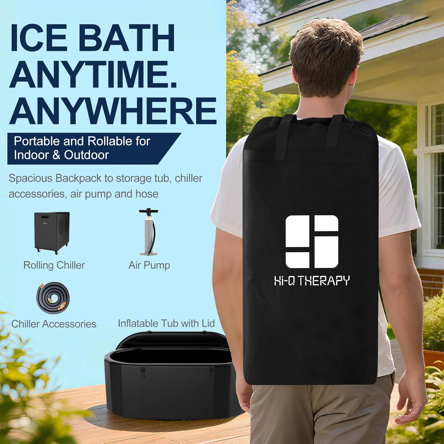 Hi-Q Therapy Cold Plunge Tub with Chiller, Inflatable Ice Bath Tub with 1Hp Water Chiller, Pump, Hoses & Connectors, Powerful Plunge Kit for Outdoor & Indoor Use