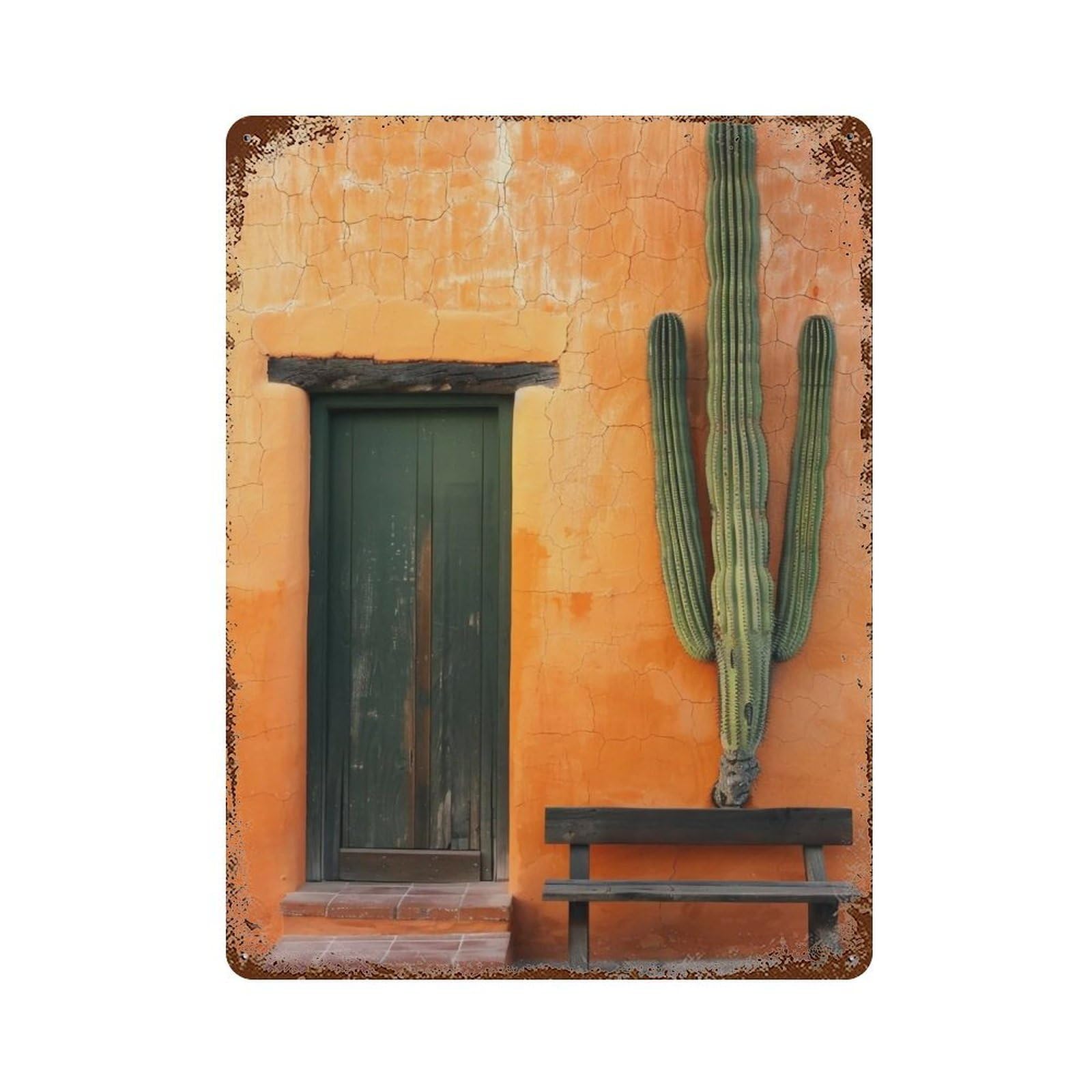 WUJHGRSG Contrast Terracotta Wall Saguaro Courtyard 01 Wall Art Retro Iron Vintage Metal Tin Sign Poster Modern Decor for Home Cofffee Club Bar Shop Style 40x30cm