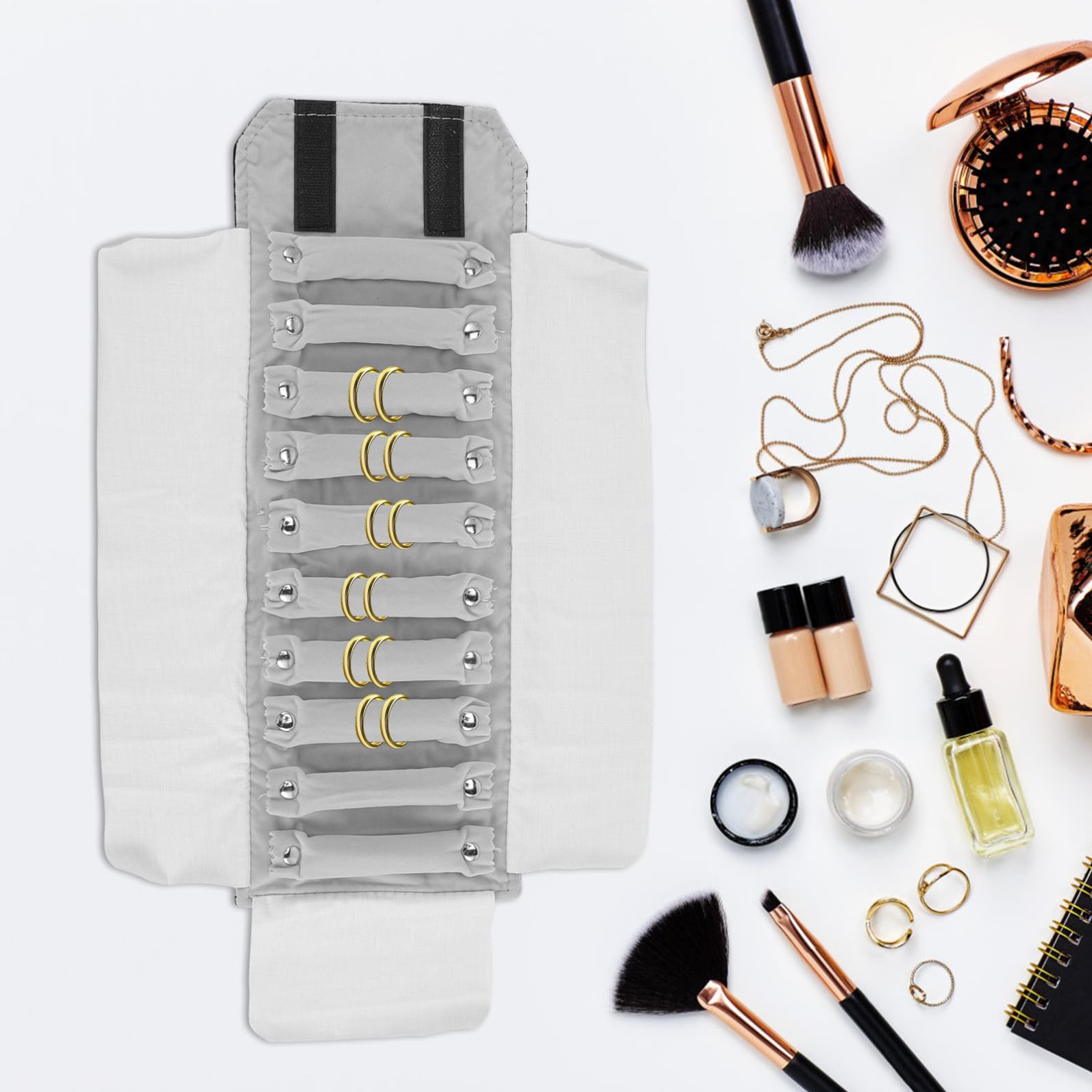 Genérico Bolsa Enrollable para Guardar Joyas de Viaje en Velour Blanco, Organizador Práctico y Duradero para Anillos, Adecuado para Uso en Casa y Viajes