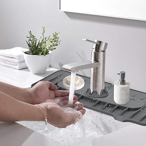 Miniatura 3 de Protector de salpicaduras de silicona para grifo, tapete de recogedor de agua para grifo de 14.25 pulgadas, tapete de silicona para fregadero de dos