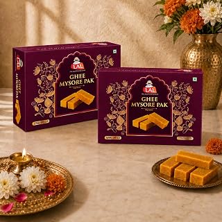 Lal Sweets Mysore Pak with Rakhi 800g Each (Pack of 2) | Traditional Sweets Rakhi with | Soft & Melt-in-Mouth Texture | Made with Pure Desi Ghee | Authentic Indian Mithai | No Preservatives | Festival Gift Hamper for Celebrations | Made With Sulfur-Free Sugar | 1600g