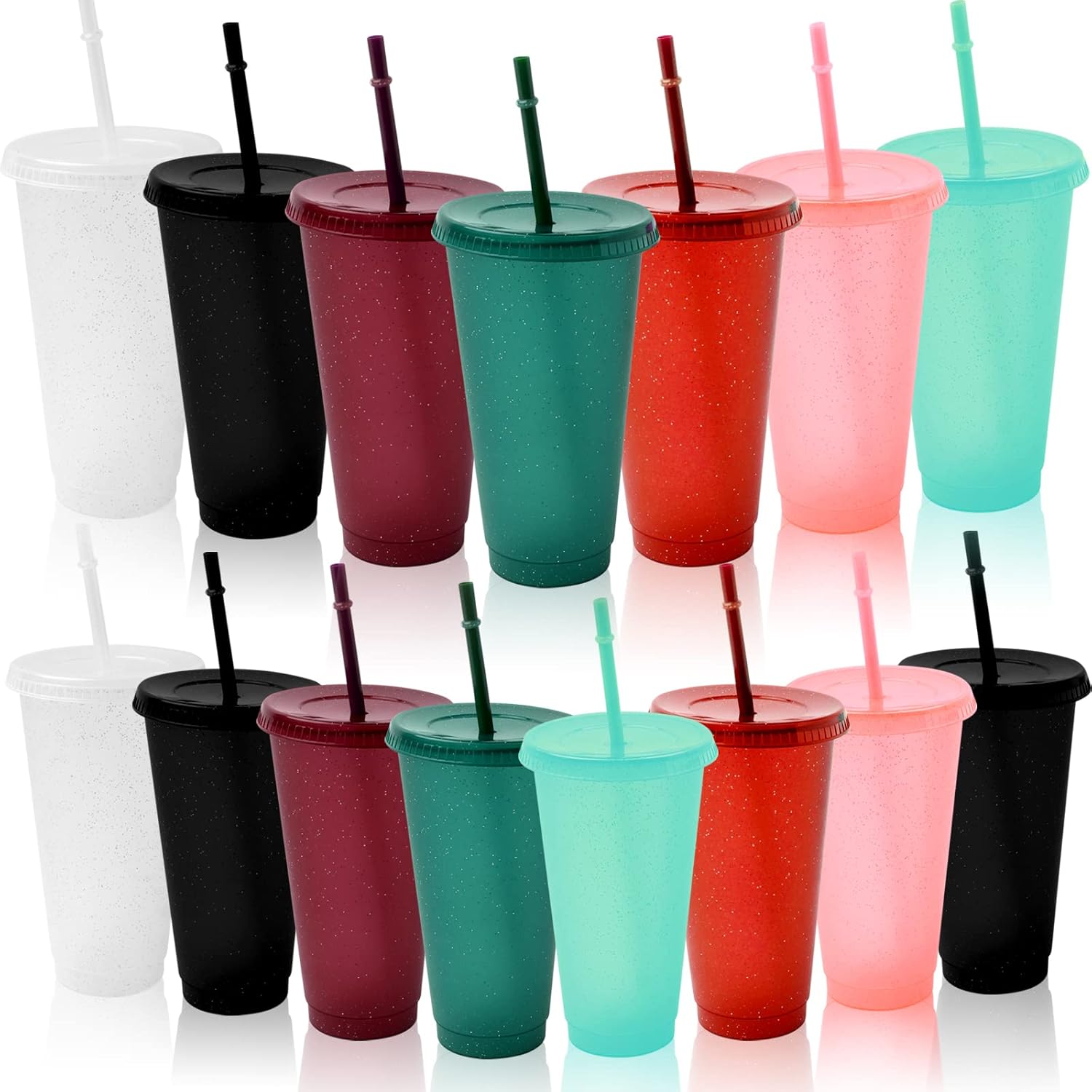 15 Pack Tumbler with Straw and Lid, Plastic Water Bottle Travel Cup