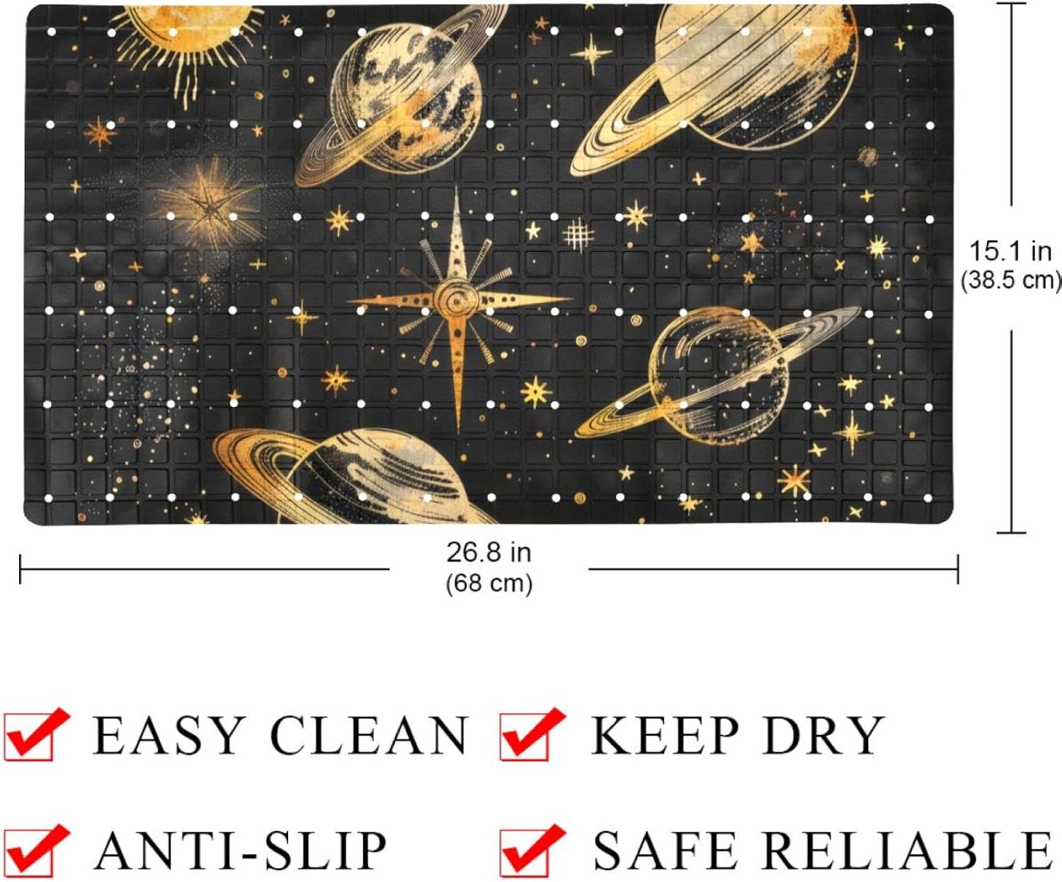 Bathtub Mats for Shower Tub, Cool Planets Solar System Galaxy and Stars Pattern Anti-Slip Bath Mats for Inside Tub, Bathroom Shower Mats with Drain Holes and Suction Cups