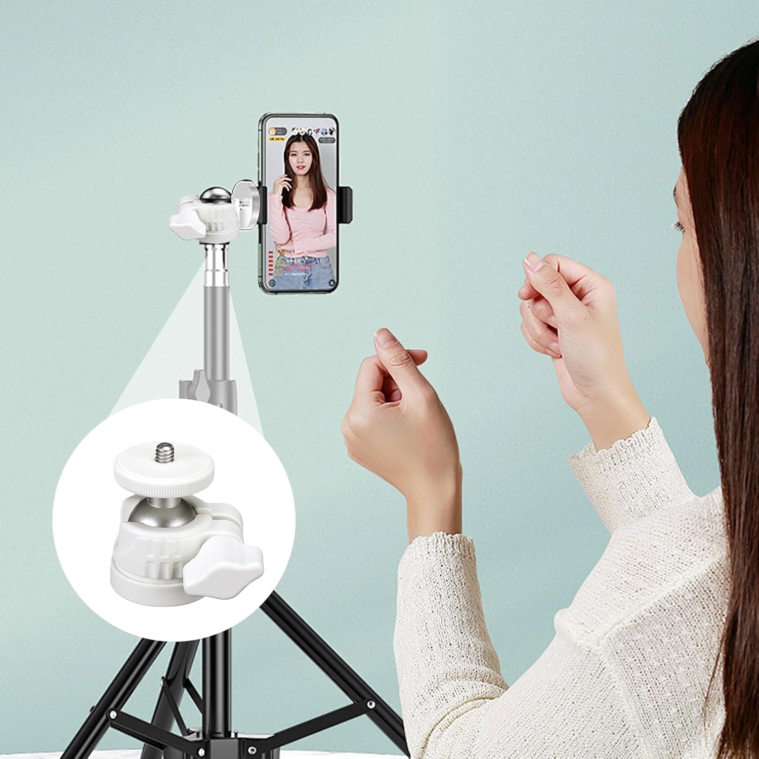 Mini Ball Head Tripod Head with 360 Rotation 90 Tilt 1/4 Inch Screw and Quick Release Knob for DSLR Action Camera Light and Microphone, White
