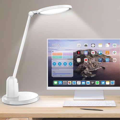 Kitloo Desk Lamps for Home Office with Stable Base, 1000LM Ultra Bright Eye-Caring Desk Light, 3000K-6000K Dimmable Table Lamp with Stepless Dimming & Timing Function for Work, Reading, Bedroom - White