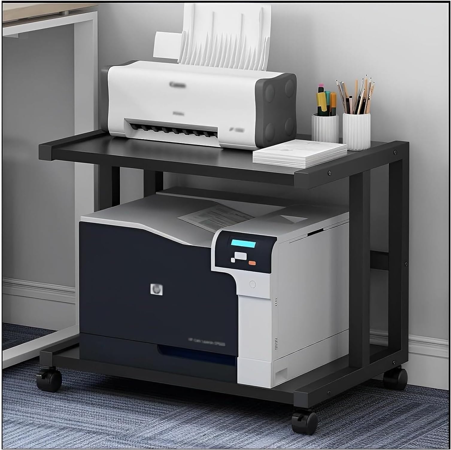 Printer Table 2 Tier Printer Stand With Wheels Printer Cart Desktop Printer Table Under Shelf Home Office Desktop Printer Holder S