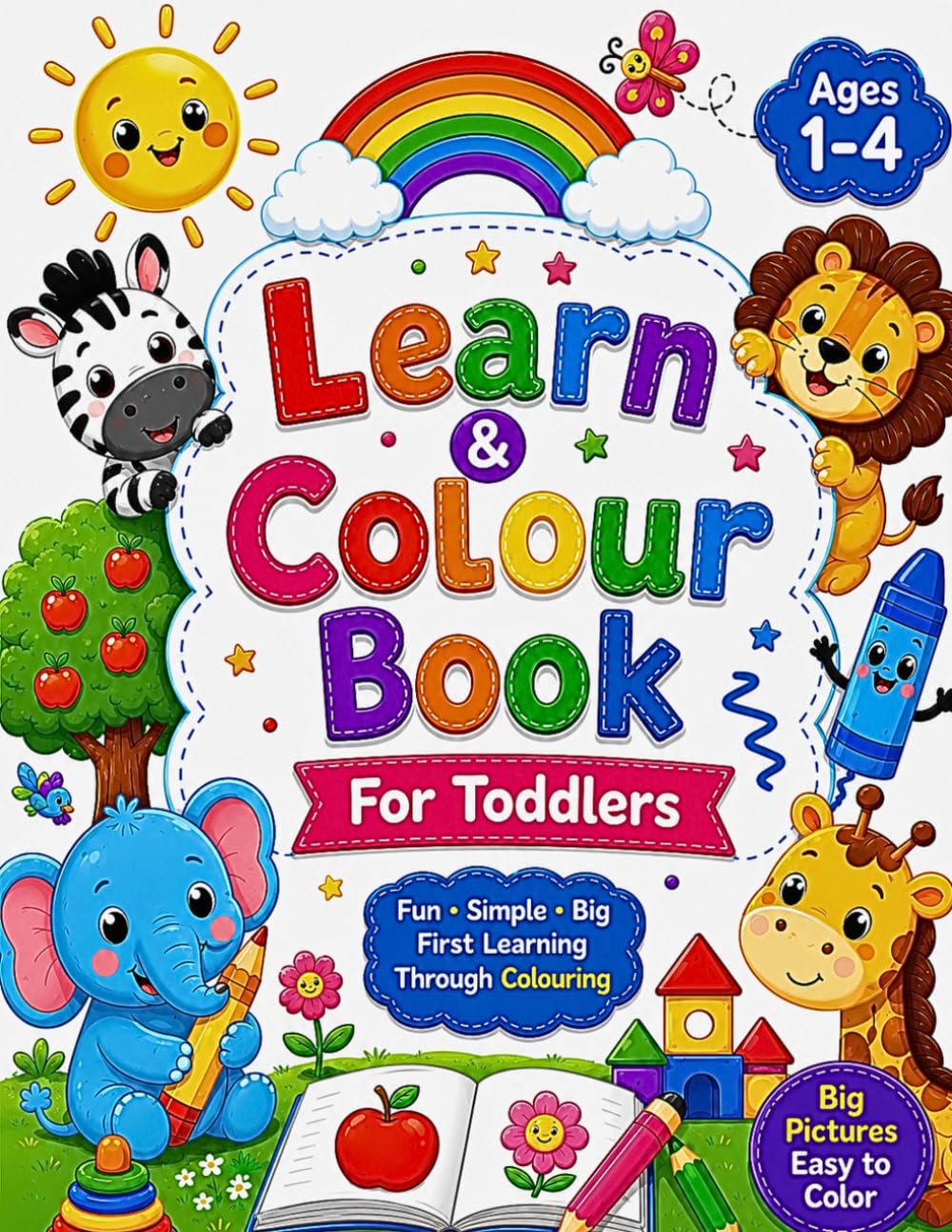 Learn & Colour Book For Toddlers : 100 Fun & easy colouring pages for kids, Simple & Big First Learning Through Colouring