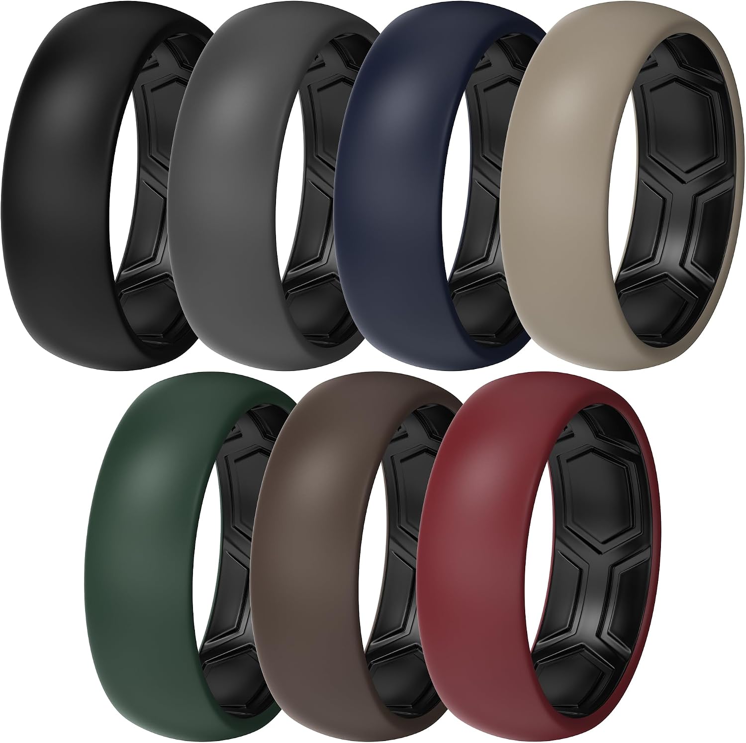 ThunderFit Silicone Rings Wedding Bands for Men & Women, Two-Tone Design, 2mm Thick, Breathable, Unisex Rubber Engagement Bands in Narrow and Broad Style, 7-Pack