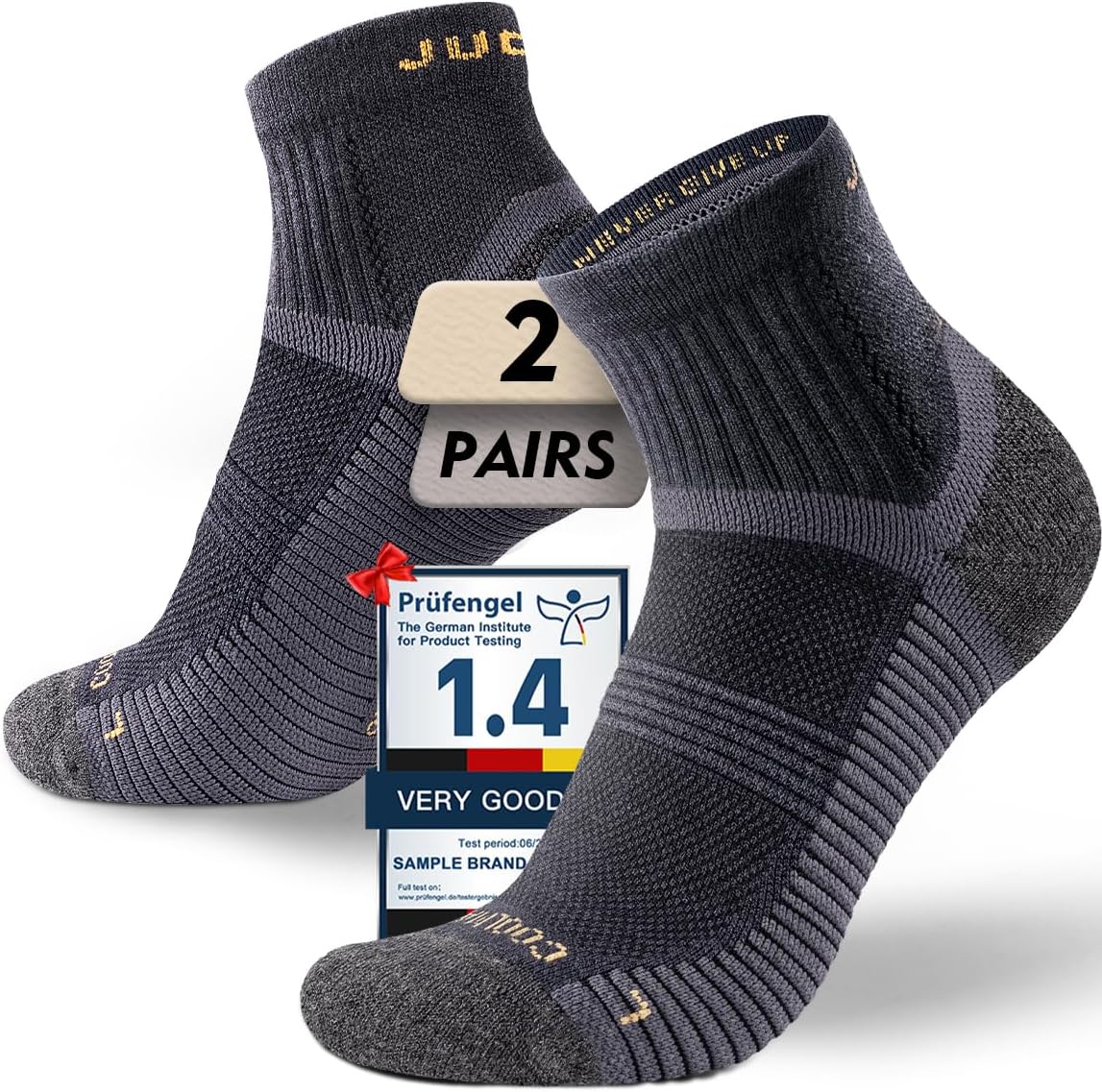 Juclise Men's Lightweight Quarter Merino Wool Hiking Socks 2 Pair, Thin Breathable Anti-Blister Moisture Wicking