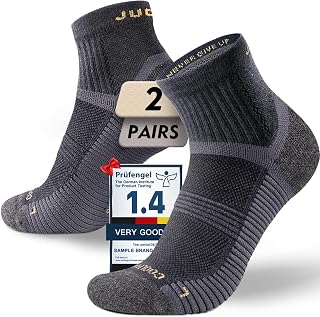 Juclise Men's Lightweight Quarter Merino Wool Hiking Socks 2 Pair, Thin Breathable Anti-Blister Moisture Wicking