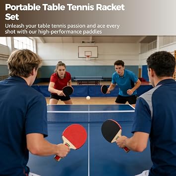 2 Pairs Table Tennis Set with 6 Balls, Ping Pong Paddles, Wooden Racket w/Ergonomic Handle & High-Elastic Sponge Rubber, Beginner-Friendly Lightweight Portable for All Ages