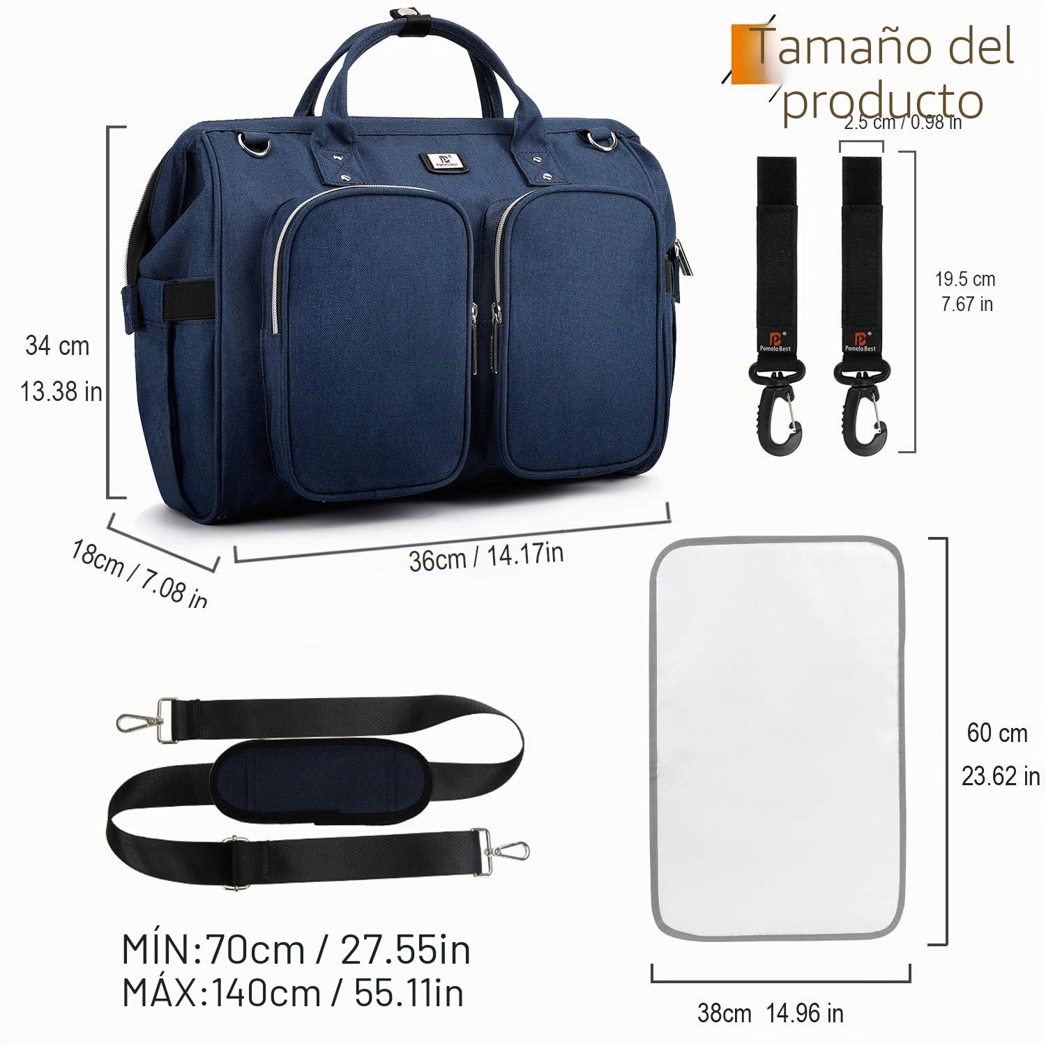 Pomelo Best Bolso Cambiador Bebé de Pañales, Gran Capacidad de bolso, Impermeable, con 2 Ganchos Carrito de Bebé y Cambiador portatil de pañales