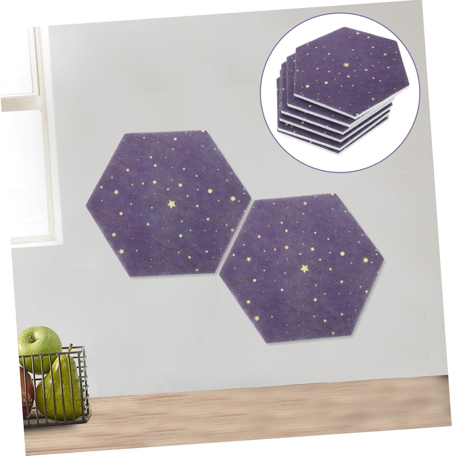 6pcs Hexagon Felt Pin Boards with Self-Adhesive Backing Bulletin Memo Wall Tiles for Home Office Classroom Decorative Tack Boards for Photos Notes Display