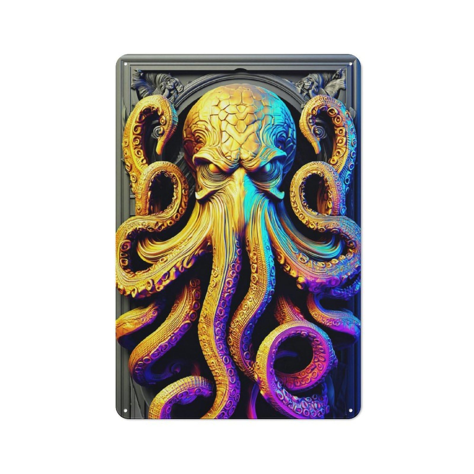 Junmoney Golden Octopus Artwork Vintage Metal Plaque 30X20cm For Café Or Restaurant, A Decorative Gift For A Newly Furnished Café And Restaurant