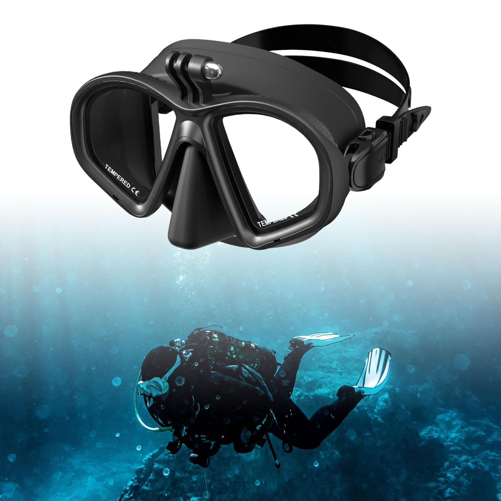 Gafas de Buceo Profesional Ligeras Antivaho de Silicona Vidrio Templado con Soporte para Cámara Deportiva Ajuste Cómodo Adecuadas para Deportes Acuáti