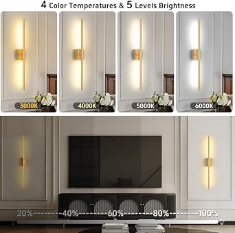 iThird 1 Pack Battery Operated Wall Sconce, Gold Wireless | Remote Control, LED Rechargeable Sconces, 31.5 Inch, Modern Cordless Wall Lights for Bedroom Living Room Picture