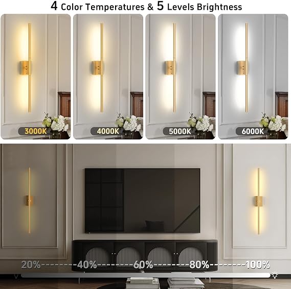 iThird 1 Pack Battery Operated Wall Sconce, Gold Wireless | Remote Control, LED Rechargeable Sconces, 31.5 Inch, Modern Cordless Wall Lights for Bedroom Living Room Picture