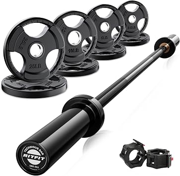 RitFit Barbell Weight Set - 4/6FT Olympic Barbell with Weight Plates 55-115LB Total - Weightlifting Equipment for Squats, Curls, Deadlifts, Presses, Hip Thrusts