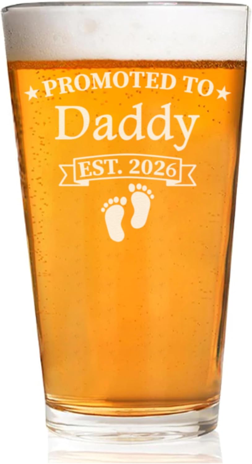 Promoted To Grandpa Est 2027 Beer Glass, 16oz Engraved Pint, New Papa Gift, Grandfather Present, First Time Grandpa Beer Glass, Christmas & Father’s Day Gift Idea