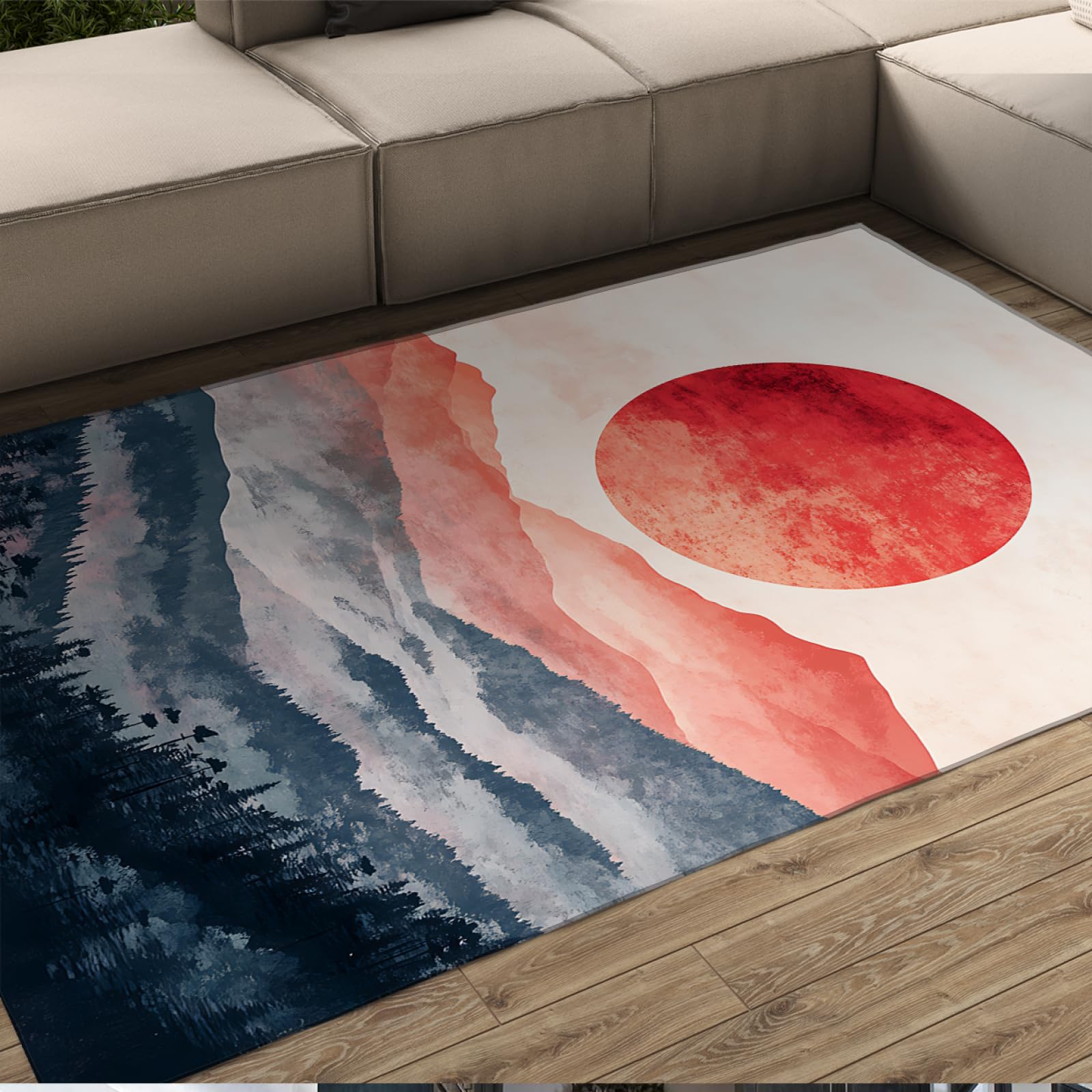 Tapis lavable forêt montagne 180x210 pour bureau et chambre adulte