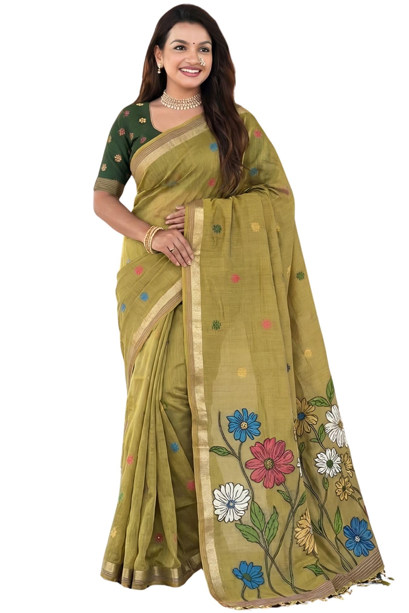 SGF11 Women's Soft Cotton Linen Silk Saree With Blouse Piece