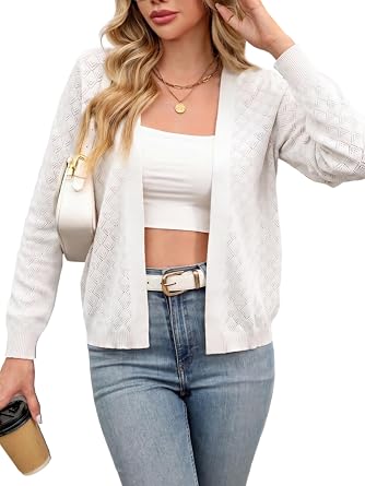 ZANZEA Crop Cardigan Womens Summer Sweaters Lightweight Crochet Shrug