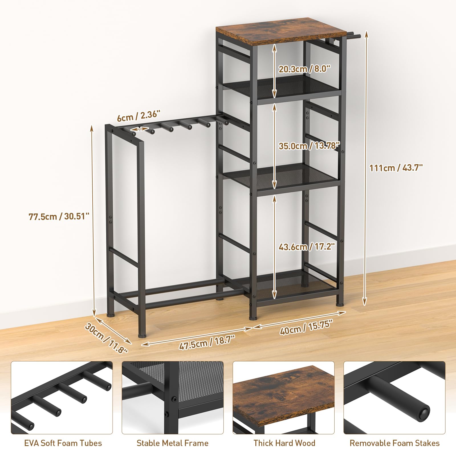 ikkle Soporte para múltiples guitarras con compartimentos de almacenamiento | Soporte de guitarra con soporte para discos, tocadiscos y amplificador, almacenamiento de guitarra para estudio en casa