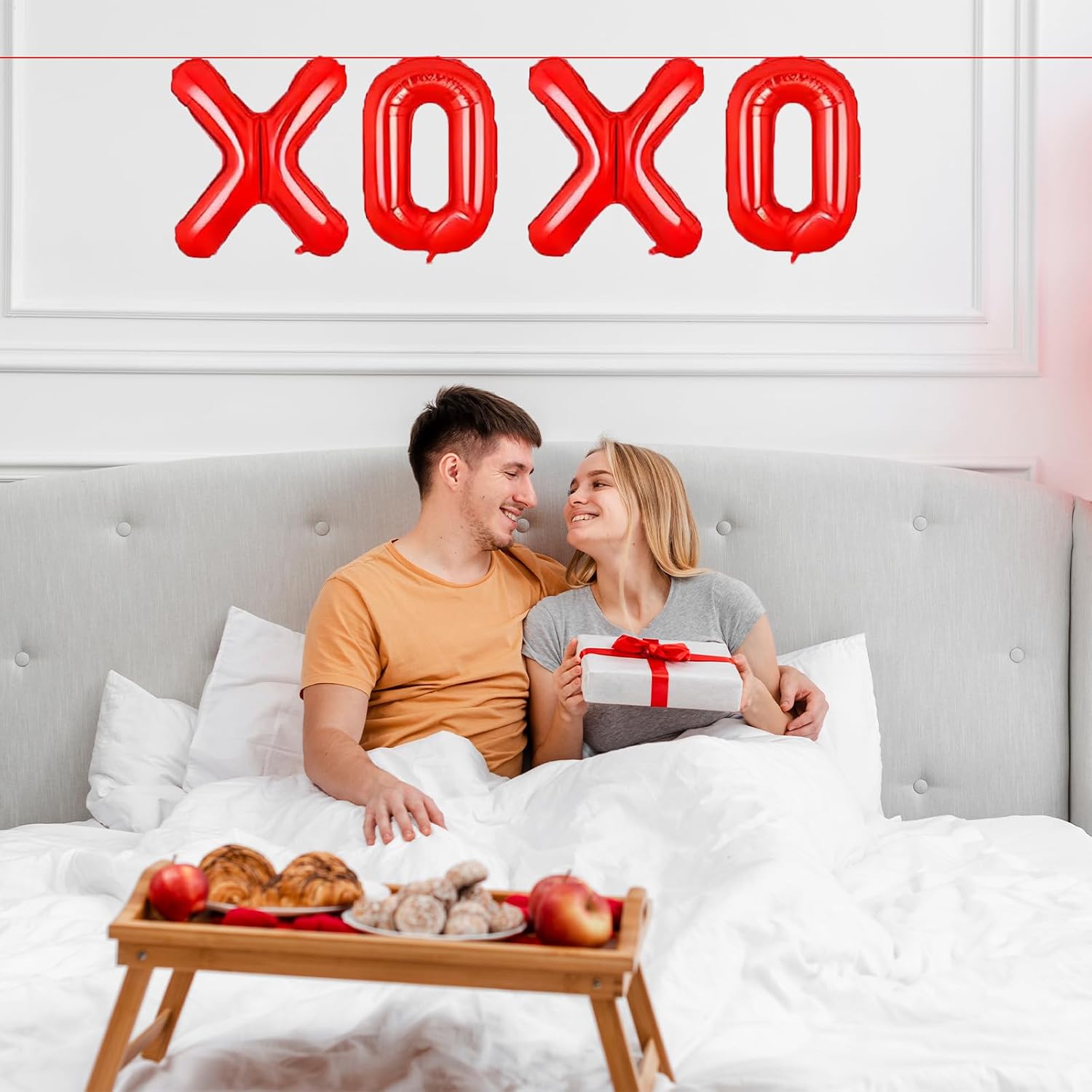 16 Inches XOXO Balloons Hanging Banner Decorations, Red Aluminum Foil Letter Balloons for Valentines Day, Anniversary, Wedding, Engagement, Proposal, Bachelorette Bridal Shower Party Supplies