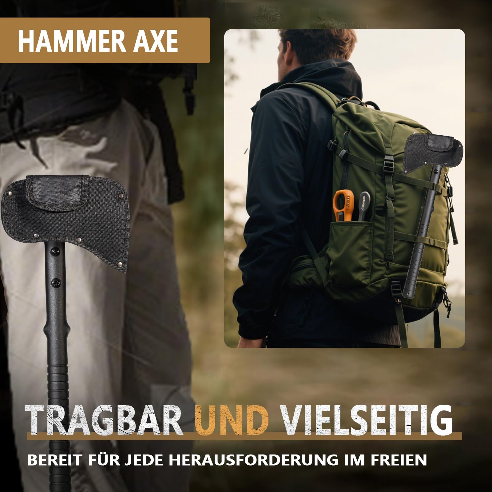 Kleine Camping Axt, Outdoor Axt für Survival & Wandern | Aus hochwertigem Kohlenstoffstahl, mit rutschfestem Griff und Nylonscheide, perfekt für Camping, Wandern und Notfälle
